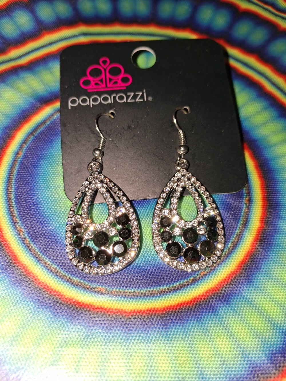 Paparazzi Silver Teardrop Earrings with Black Stones
